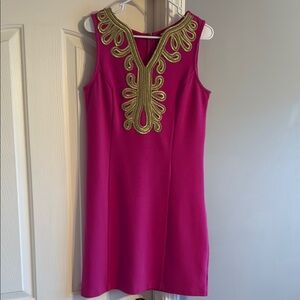 Crown & Ivy Pink Mini Dress with Gold Embroidery